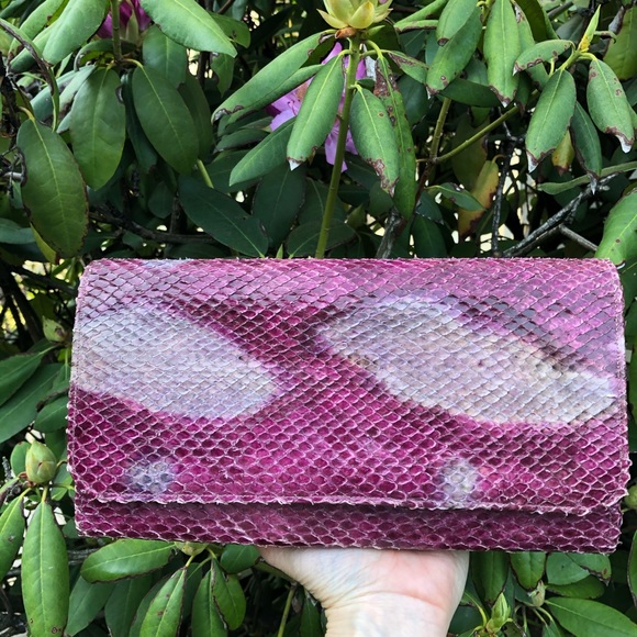 Vtg Purple Python Snakeskin Gold Chain Clutch Bag - Picture 9 of 17